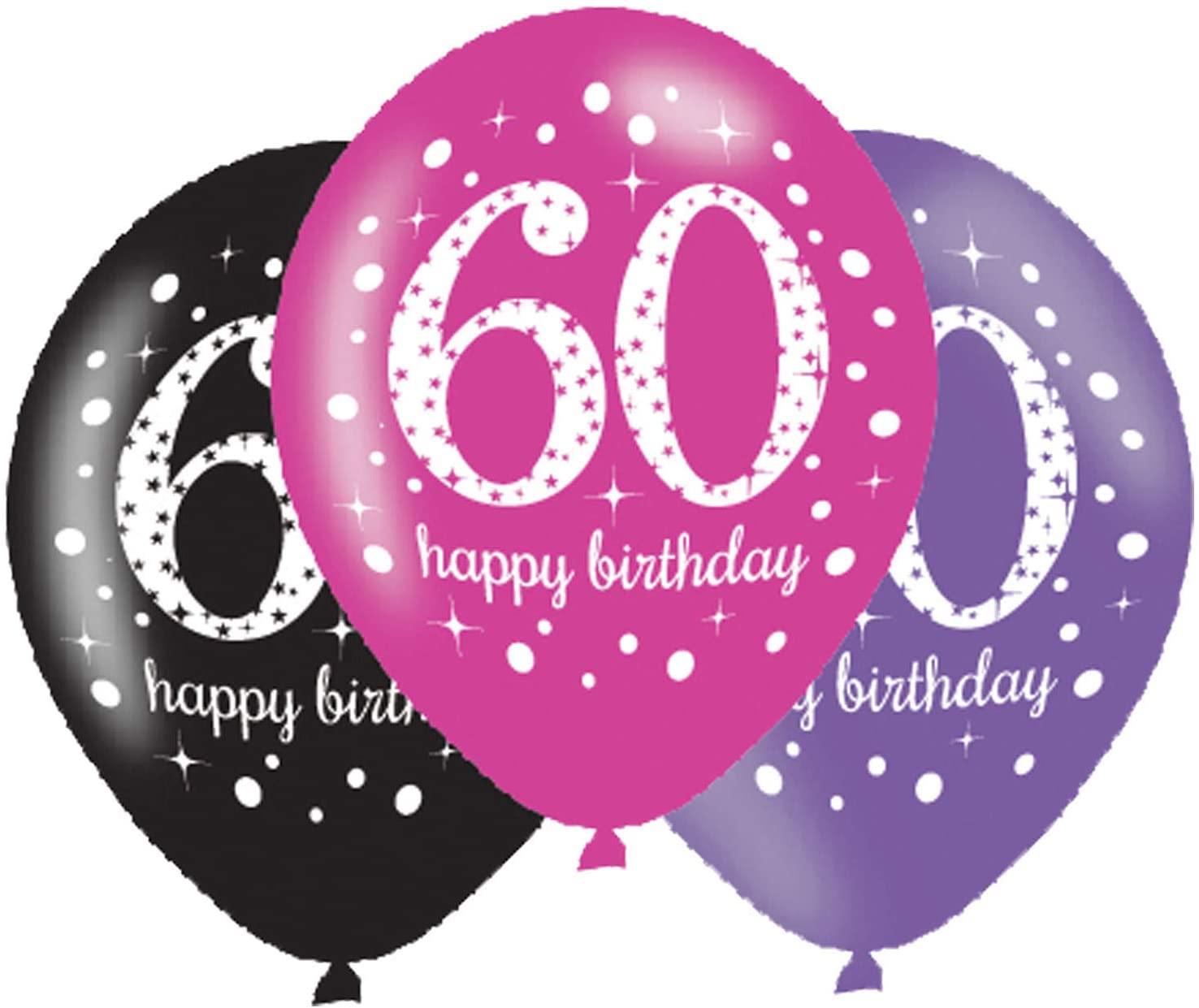 11" Pink Celebration 60th Happy Birthday Latex Balloons Pack of 6 