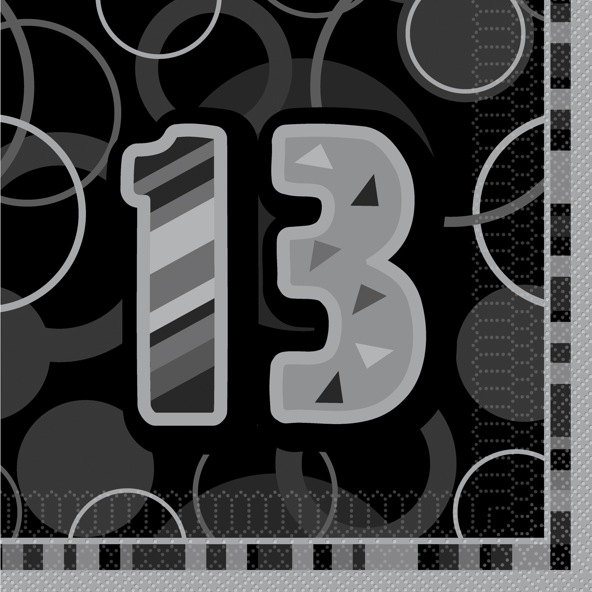 13th Birthday Black & Silver Glitz Lunch Napkins (16pk)