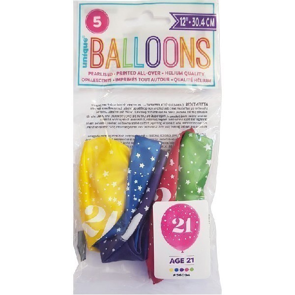 Number 21 12" Latex Balloons 5ct