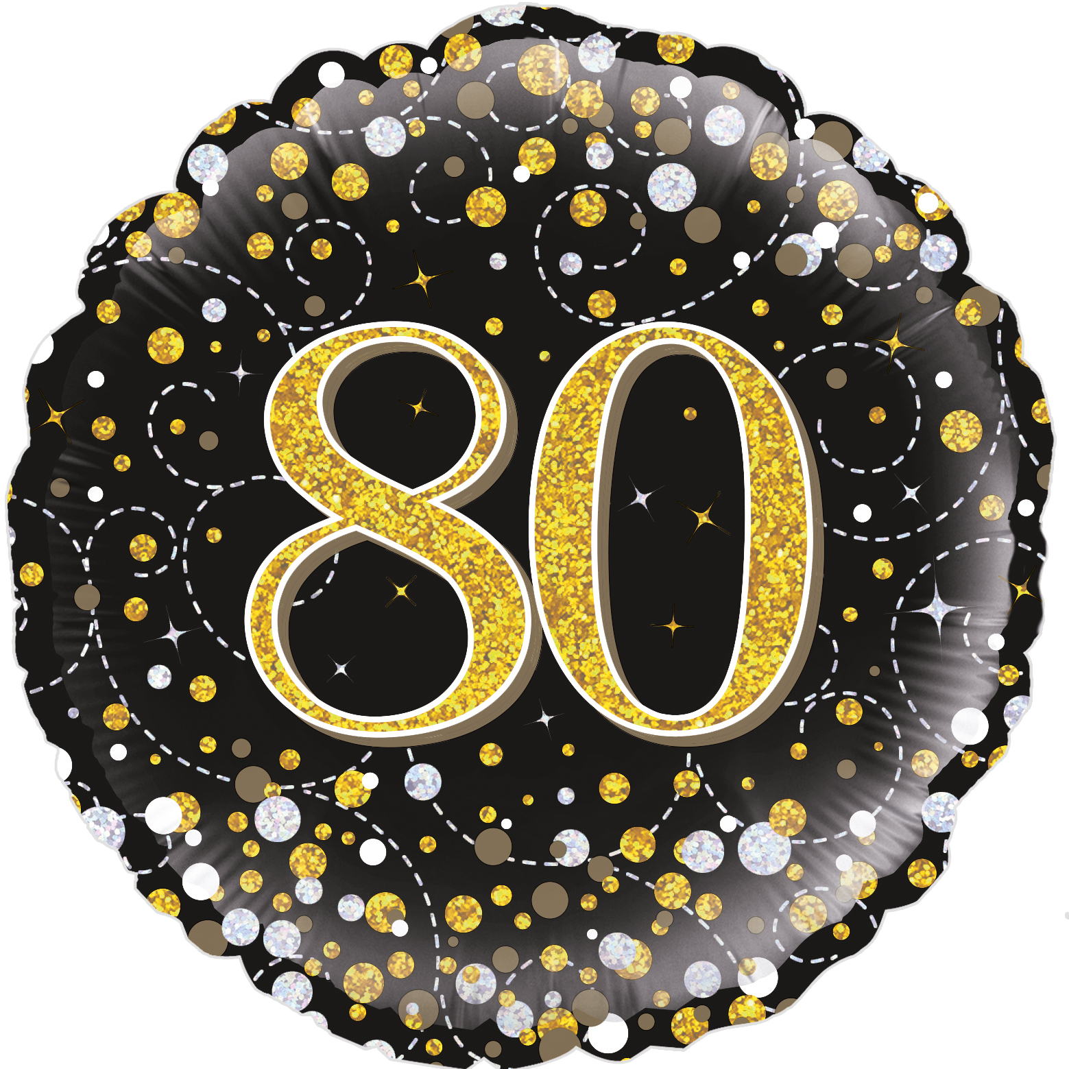 18" 80th Sparkling Fizz Birthday Black & Gold Holographic Foil Balloon