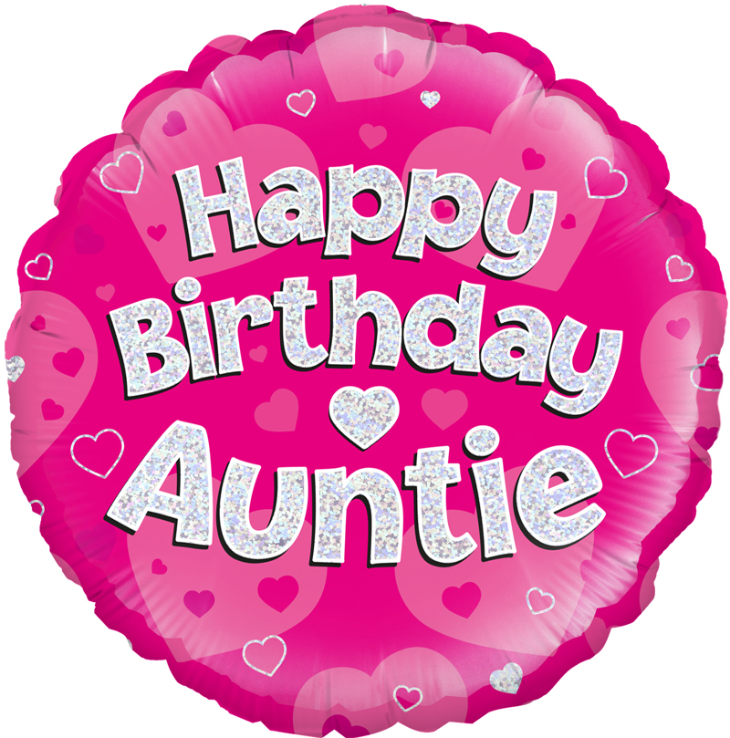 18" Happy Birthday Auntie Pink Holographic