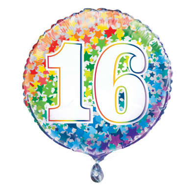 18" RAINBOW STARS NUMBER 16 FOIL BALLOON