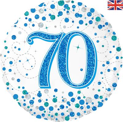 18inches 70th Sparkling Fizz Birthday Blue Holographic Foil Balloon