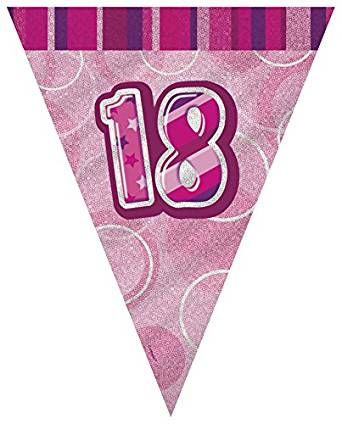 18th Birthday Pink Glitz Prism Pennant Banner 9ft