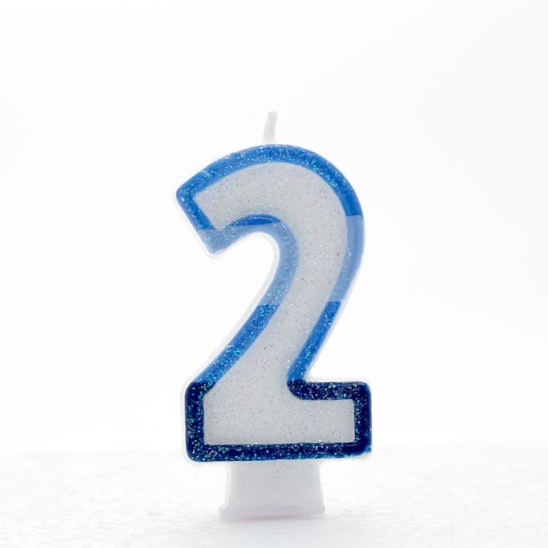 2 Blue Coloured Number Candle Pack of 6