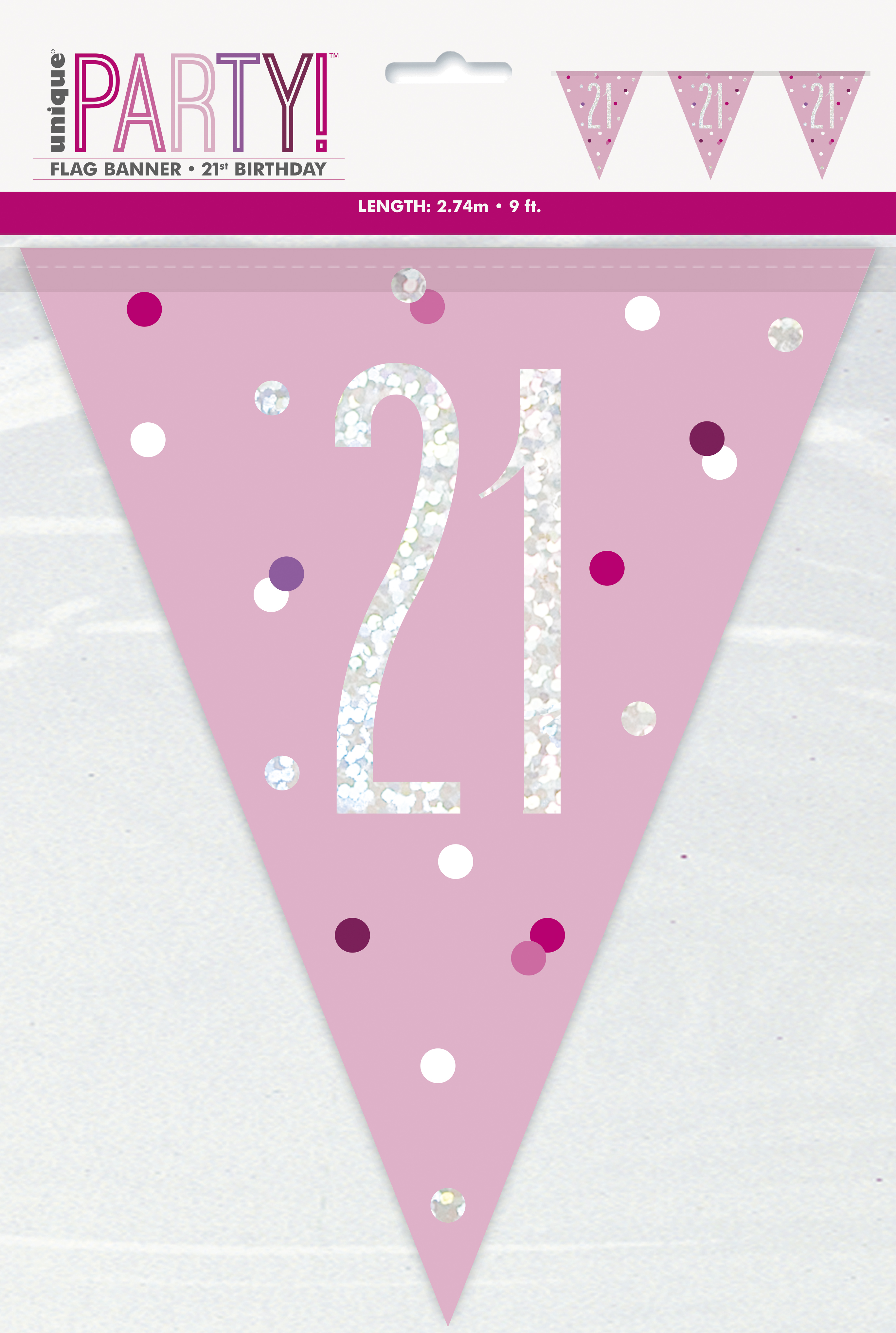 21st Birthday Glitz Pink Prismatic Plastic Pennant Banner