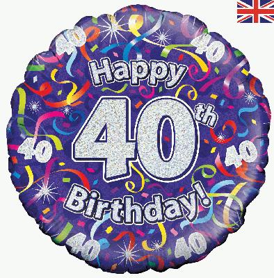 Happy 40th Birthday Streamers Holographic Foil Balloon 18"