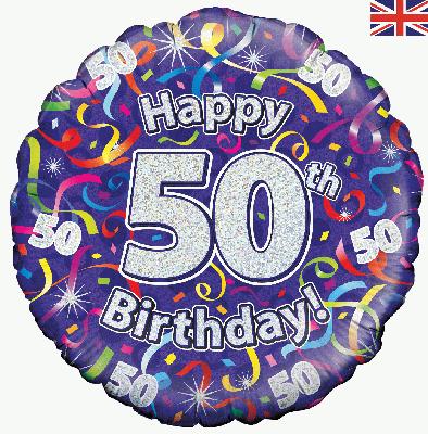 Happy 50th Birthday Streamers Holographic Foil Balloon 18"