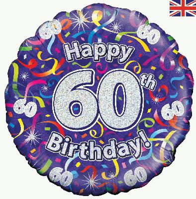 Happy 60th Birthday Streamers Holographic Foil Balloon 18"