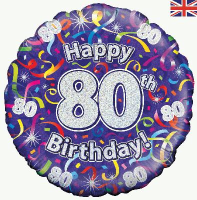 Happy 80th Birthday Streamers Holographic Foil Balloon 18"
