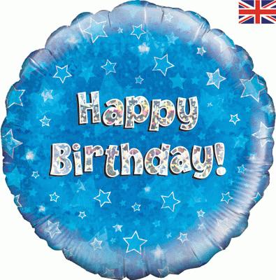 Blue Holographic Happy Birthday Foil Balloon - 18"