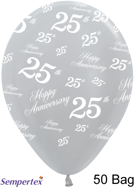 25th Anniversary Pearl Silver Latex Balloons 11 Inch - 50 Pack