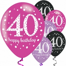 11" Pink Celebration 40th Happy Birthday Latex Balloons Pack of 6 