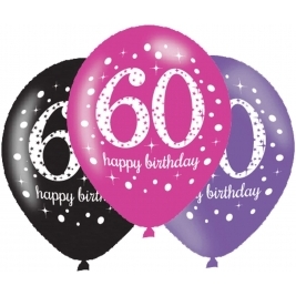 11" Pink Celebration 60th Happy Birthday Latex Balloons Pack of 6 