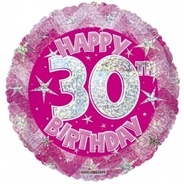 Pink Holographic Happy 30Th Birthday Balloon - 18 Inch
