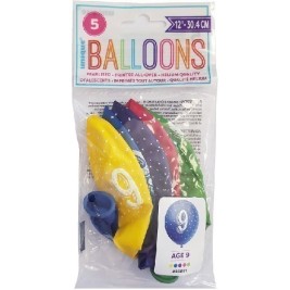Number 9 12" Latex Balloons 5ct