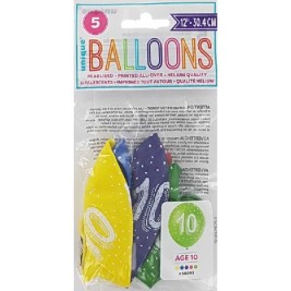 Number 10 12" Latex Balloons 5ct