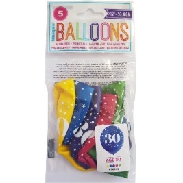 Number 30 12" Latex Balloons 5ct