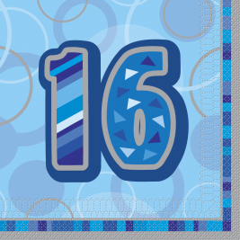 16th Birthday Blue Glitz Lunch Napkins (16pk)