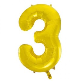 Gold Number 3 Shaped Foil Balloon 34", Packaged