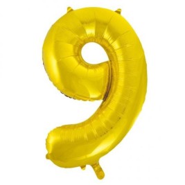 Gold Number 9 Shaped Foil Balloon 34", Packaged