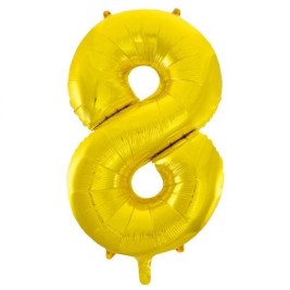 Gold Number 8 Shaped Foil Balloon 34", Packaged