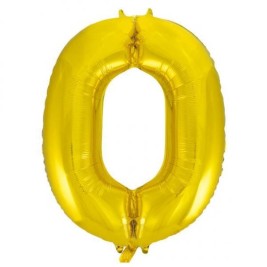 Gold Number 0 Shaped Foil Balloon 34", Packaged
