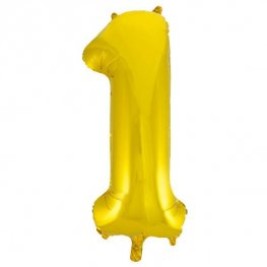 Gold Number 1 Shaped Foil Balloon 34", Packaged