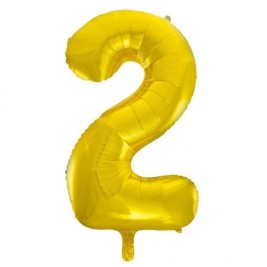 Gold Number 2 Shaped Foil Balloon 34", Packaged