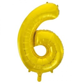 Gold Number 6 Shaped Foil Balloon 34", Packaged