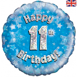 18" Happy 11th Birthday Blue Holographic