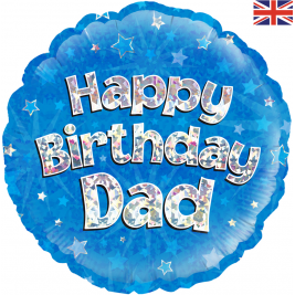 18" Happy Birthday Dad Blue Holographic