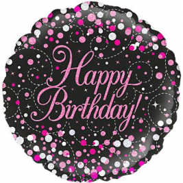 18" Sparkling Fizz Birthday Black & Pink Holographic