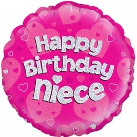18" Happy Birthday Niece Pink Holographic