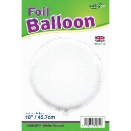 18" White Round Shape Foil Balloons Pack of 5