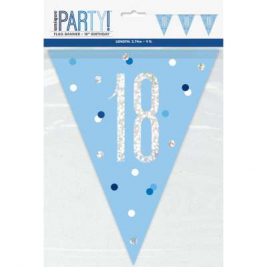 18th BIRTHDAY GLITZ BLUE PRISMATIC PLASTIC PENNANT BANNER