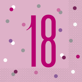 18th Birthday Glitz Pink Luncheon Napkins Pack of 16
