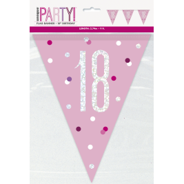 18th Birthday Glitz Pink Prismatic Plastic Pennant Banner