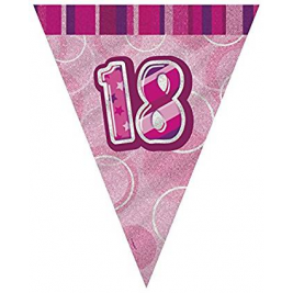 18th Birthday Pink Glitz Prism Pennant Banner 9ft