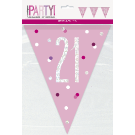 21st Birthday Glitz Pink Prismatic Plastic Pennant Banner