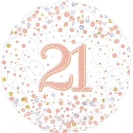 21st Sparkling Fizz Birthday White & Rose Gold Holographic 18 Inch Foil Balloon