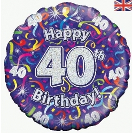 Happy 40th Birthday Streamers Holographic Foil Balloon 18"