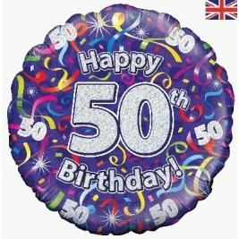 Happy 50th Birthday Streamers Holographic Foil Balloon 18"