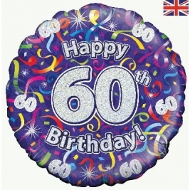 Happy 60th Birthday Streamers Holographic Foil Balloon 18"