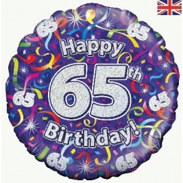 Happy 65th Birthday Streamers Holographic Foil Balloon 18"