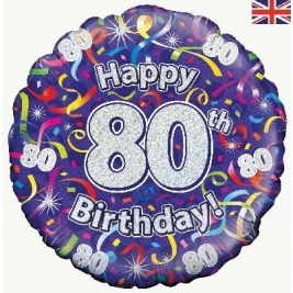 Happy 80th Birthday Streamers Holographic Foil Balloon 18"