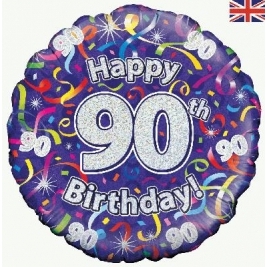 Happy 90th Birthday Streamers Holographic Foil Balloon 18"