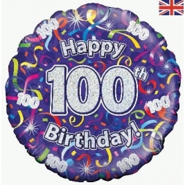 Happy 100th Birthday Streamers Holographic Foil Balloon 18"