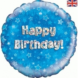 Blue Holographic Happy Birthday Foil Balloon - 18"
