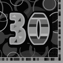 30th Birthday Black & Silver Glitz Lunch Napkins (16pk)